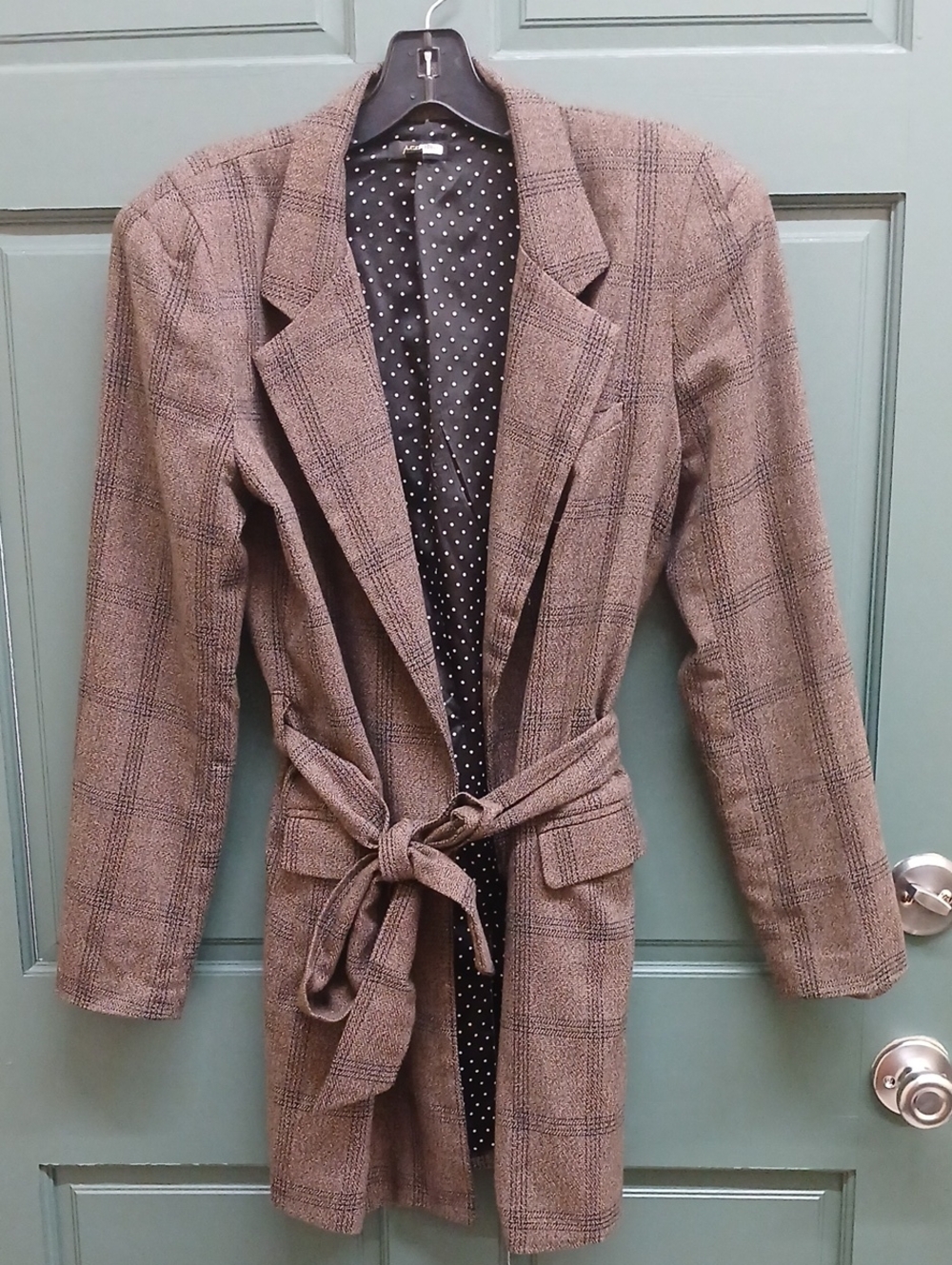 AFRM Brown Plaid Tie-Waist Short Trench Coat Nordstrom Size Medium